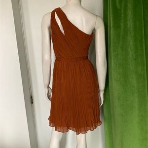 Club Monaco Frida Dress Burnt Orange Copper one shoulder chiffon size 4